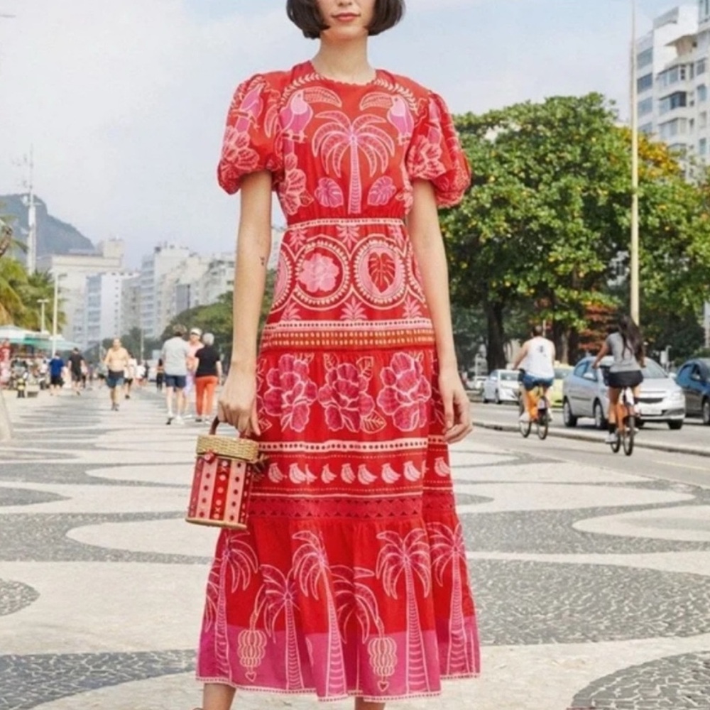 FARM Rio Vibrant Red and Pink Maxi Dress